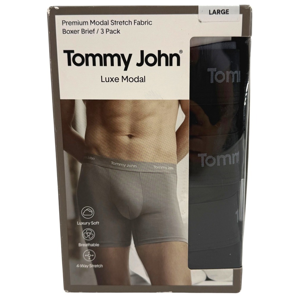 Tommy John Luxe Modal Boxer Brief 3 Pack Black Large 6in Inseam Stretch Premium
